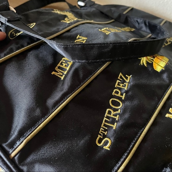 Vintage black and gold French cities embroidered shoulder bag carry all zippered - Picture 13 of 14